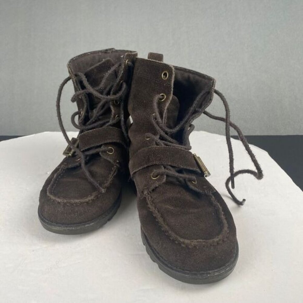 Polo Ralph Lauren Duck Boots Big Boy Kids 4 Brown Leather Buckle,Hiking,Outdoor